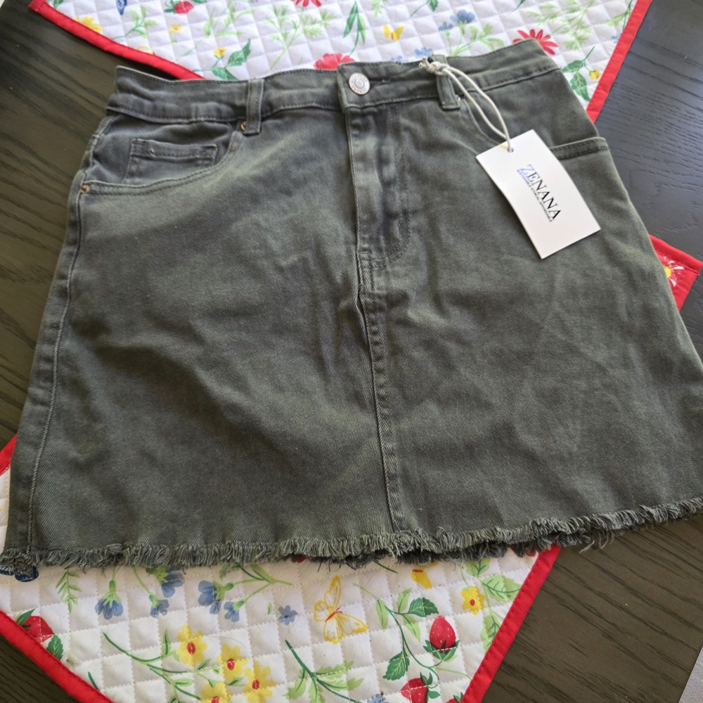 Zenana Green Denim Mini Skirt